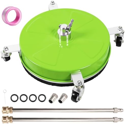 14" Pressure Washer Surface Cleaner with 4 Wheels, Coated Green Stainless Steel Power Washer Surface Cleaner for Driveway Sidewalk Patio, 1/4" Quick Connector 2 Extension Wand, 4000 PSI