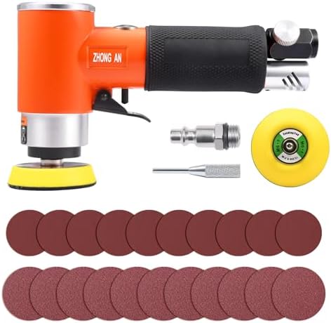 2/3 inch Mini Orbital Sander Pneumatic Palm da sander Air Polisher Super Smooth and Swirl Freely for Auto Body Work Wood working with 20 PCS Sanding Discs,orange