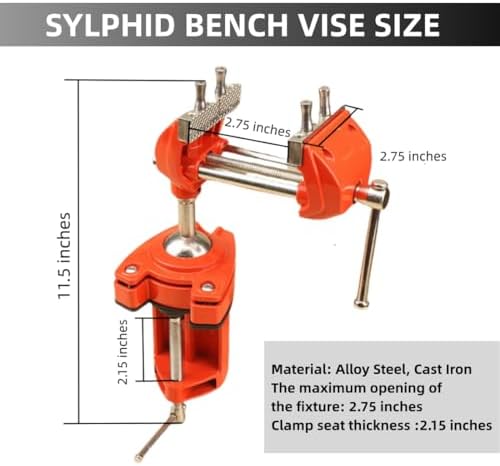 SYLPHID Bench Vise 3 Inch Heavy Duty, 360° Swivel Base & Clamp-On Workbench Vise, Cast Steel Multi-Purpose Table Vice for Woodworking, Metalworking, Drilling, Sawing, DIY Projects
