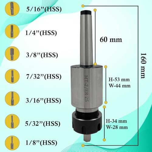 MachEl MT2 Shank Rotary Broach with ER-25 Adapter 7 Hex Broaches Set - Precision Machining Tool Kit