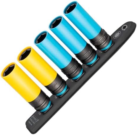 Hazet 903Slg-SR/5 Smart Rail with Magnetic Base, 5 Slots, Robust Twist Lock, Drive: Square 12.5 mm (1/2 Inch) | Plastic Plug Strip for Tyre Change | Drive 1/2 inch (12.5 mm) square hollow, output external traction profile hexagon, length 245 mm, width ...