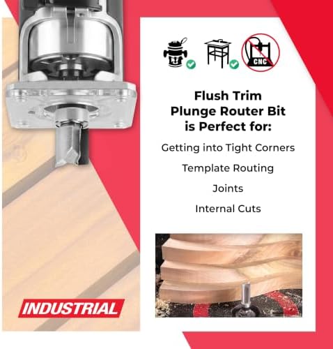 Amana Tool 45487 Carbide Tipped Flush Trim Plunge Template Router Bit 1/2 Dia x 1/2 x 1/4 Inch Shank with Upper Ball Bearing