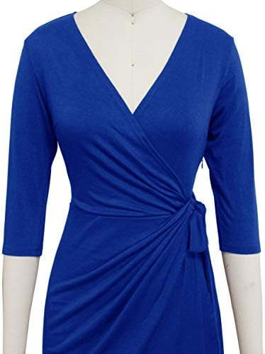 Berydress Women's 3/4 Sleeve V Neck Casual Party Work Faux Black Wrap Dress