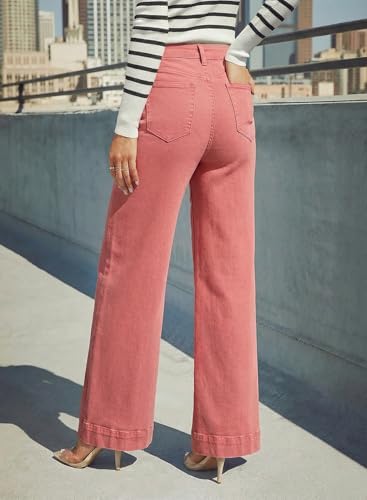 Dokotoo Women's Casual High Waisted Jeans Stretch Wide Leg Loose Denim Pant