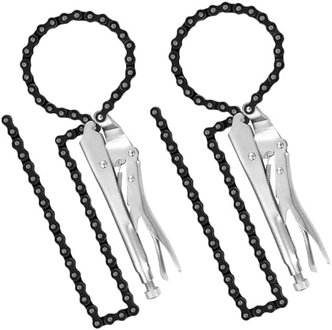 2 Pcs Locking Chain Clamp 9-Inch Locking Chain Pliers with 31.5 Inch Long Chain Carbon Steel Locking Chain Plier Industrial Pipe Vise Chain Wrench for Pipe Fitting ‎Plumbing Woodworking Welding