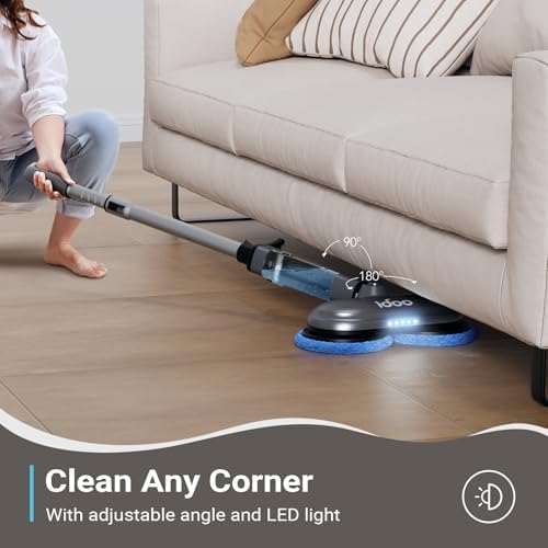 iDOO Cordless Electric Mop, Rechargeable Spin Mop with Water Spray & LED Headlight, Quiet Self Propelled Floor Cleaner, Lightweight Floor Scrubber for All Floors