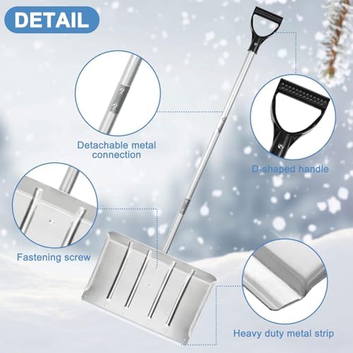 Aluminum Snow Shovel - Heavy-Duty Metal Shovel with D Handle,55.1 Inch Snow Shovel for Driveway,Mulch Shovel for Clear Snow from Streets, Garages and Factories