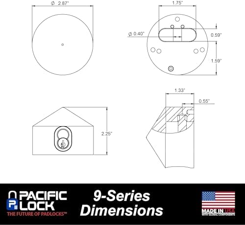 PACLOCK's 9-Series Patented Cone Puck w/Tapped Holes, UCS, High Performance 6-Pin Cylinder, Keyed Differently w/ 2 Keys, Silver