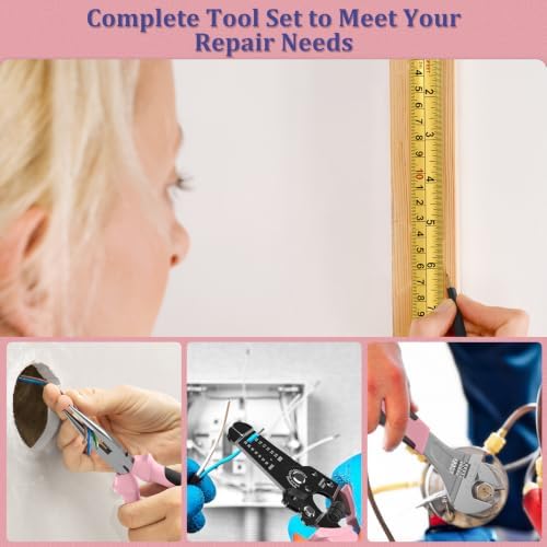 Sundpey 281 Pcs Home Tool Kit Portable Complete General Hand Tool Set Pink
