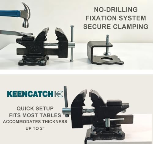 4.5 Inch Bench Vise, Heavy Duty Cast Steel Table Vice for Workbench, 270° Swivel Base Utility Vise with Anvil, Clamp on Vise for Woodworking, Metalworking, DIY