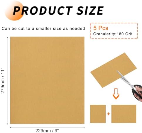 5 Pcs 180 Grit Sandpaper 9 x 11 Inch Sand Paper Alumina Gold