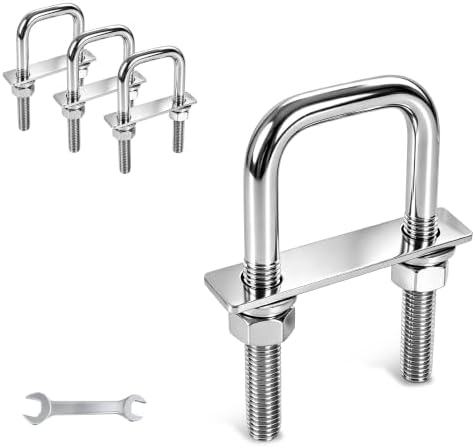 4 Pcs Heavy Duty M8 Square U Bolts Kit, 1 Inch Wide 304 Stainless Steel U-Bolt with Frame Plates and Washers, Marine Grade U Bolt M8 x 25mm W x 70mm L Trailer Axle Clamp