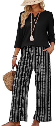 WIHOLL Two Piece Sets for Women 3/4 Length Sleeve Lounge Sets Summer Spring Vacation Travel Outfits Fashion Clothing