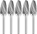 SF-5 Tungsten Carbide Burr Rotary File Tree Shape Radius End Shape Double Cut for Die Grinder Drill Bits 1/4'' Inch Shank Diameter and 1/2'' Diameter of Cutter 1'' Inch Cutter Length - 5Pcs
