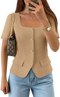 ZESICA Womens Summer Vest Top Short Sleeve Blouse Suit Blazer Work Outfits