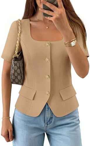 ZESICA Womens Summer Vest Top Short Sleeve Blouse Suit Blazer Work Outfits