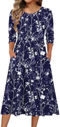 Zeagoo 3/4 Sleeve Women's Dress Casual Aline Summer Fall Midi Long Dresses