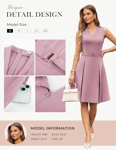 GRACE KARIN Women's Fit and Flare Work Business Dress with Belt
