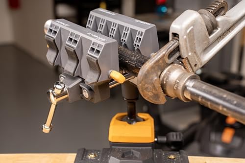 Work IQ Tools IQ Vise & IQ Connect | 360° Articulating Bench Vise & Hands-Free Accessory System with 3 Bench Mounts | Includes Vise Jaws, Magnifying Glass, Rechargeable Work Light & Cell Phone Holder