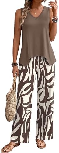 WIHOLL Two Piece Sets for Women Dressy Lounge Sets Summer Outfits Cruise Travel Beach Vacation Casual Wide Leg Pants Set