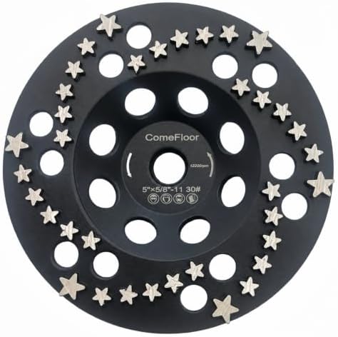 Diamond Grinding Cup Wheel for Concrete & Masonry, 36 Aggressive Star Segments, 5 Inch 5/8"-11 Thread, 30 Grit