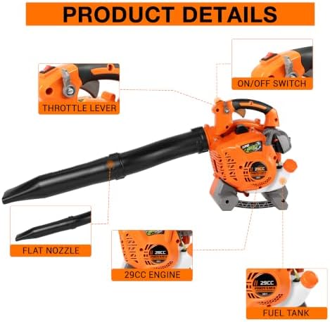 PROYAMA 29CC Gas Powered Handheld Leaf Blower, 3-in-1 Vacuum & Mulcher Kit