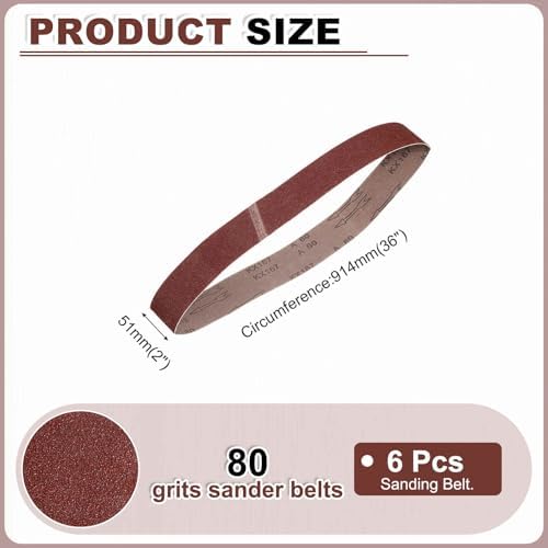 HARFINGTON 2 x 36 Inch Sanding Belts, 6 Pcs 80 Grit Aluminum Oxide