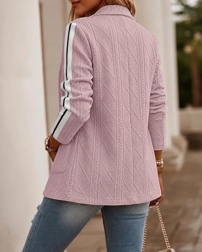 CHICME Women's Argyle Cable Jacquard Tape Sleeve Button Work Travel Blazer