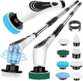 8-Head Cordless Electric Spin Scrubber, Adjustable Handle, White