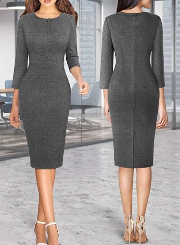 VFSHOW Womens Work Business Office Zipper Up Slim Bodycon Sheath Dress