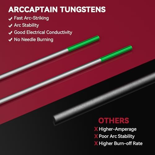 ARCCAPTAIN TIG Welding Tungsten Electrode 10-Pack 1/16"x 7" (Green)