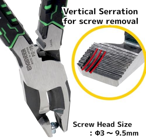 ENGINEER 8.5" Shearing Linesman Pliers Cable/Wire Cutter Blades for Electrician Work, Screw Extractor Jaws For φ0.1-0.37 inch screws (3-9.5 mm)