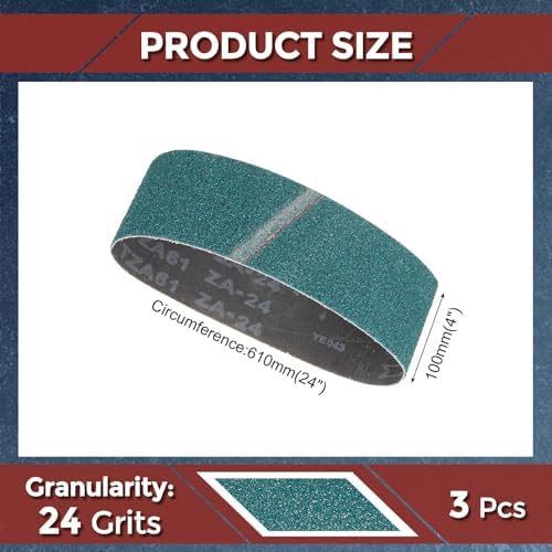 3 Pcs Sanding Belts 4 x 24 Inch 24 Grit Zirconia