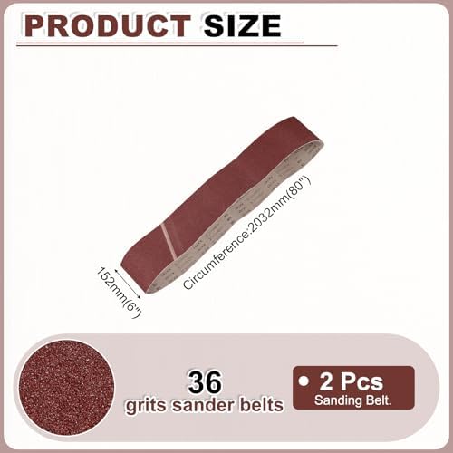 HARFINGTON 6 x 80 Inch Sanding Belts, 2 Pcs 36 Grits Aluminum Oxide