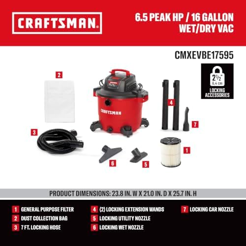 CRAFTSMAN CMXEVBE17595 16 Gallon 6.5 Peak HP Wet Dry Shop Vacuum