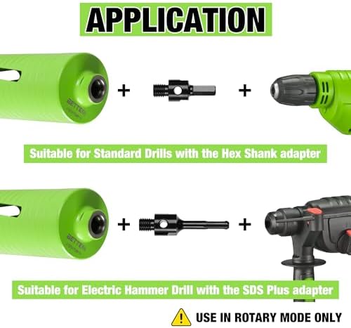 2 1/2 Inch Dry Core Drill Bit with Pilot Bit and 2 Pcs Adapters