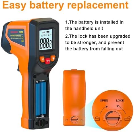 Laser Infrared Thermometer Non-Contact Digital Temperature Gun, -58℉～1112℉(-50℃～600℃) IR Thermometer for Industrial, Kitchen Cooking, Automotive, HVAC (Not for Human Body Temp)