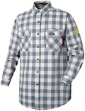 FR Shirts for Men 7oz Fire Resistant Shirts CAT2 Welding Shirt 103% Cotton Flame Resistant Shirt Grey/Plaid(6X-Large)