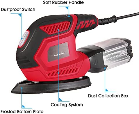 Sander, 200W Detail Sander has 2 Pcs Polishing Pads, 14000RPM, Compact Electric Sander with 20Pcs sandpaper, Hand Sanders with Efficient Dust Collection System for Woodworking, Sanding Works in Home
