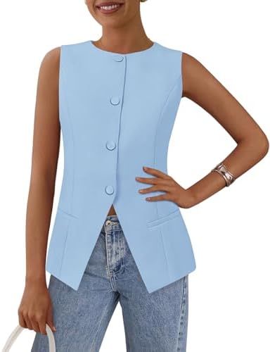 PRETTYGARDEN Women Tailored Suit Vest Business Casual Tops