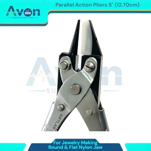 2 Pack - 5in Parallel-Action Pliers with Flat Nylon Jaws & Round Jaw Combination + Smooth Flat Nylon Jaws - Jewelry Making, Wire Looping, Wire Bending, Beading Jewelry Pliers