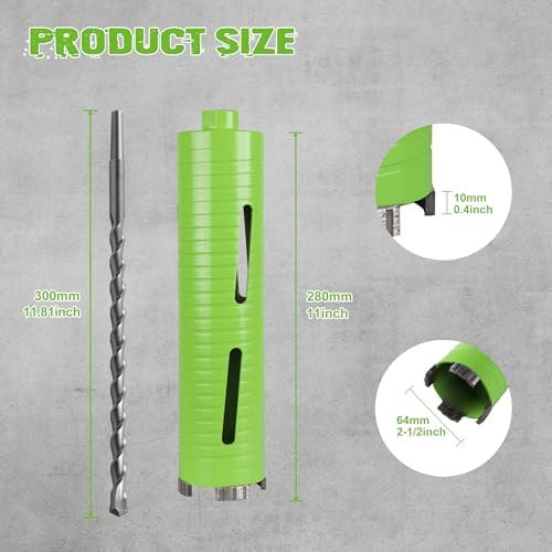 2 1/2 Inch Dry Core Drill Bit with Pilot Bit and 2 Pcs Adapters
