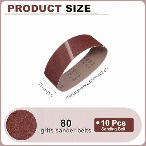 HARFINGTON 3 x 24 Inch Sanding Belts, 5 Pcs 80 Grits Aluminum Oxide Abrasive Belt Sander File Belt for Woodworking, Metal Polishing, Knife Sharpener