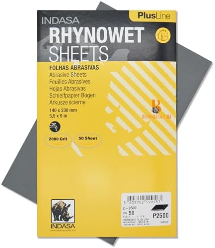 Indasa 50 PCS 5.5x9” Wet & Dry Rhynowet Sandpaper 2000 GRIT Half Sheets – Silicon Carbide Abrasive for Auto, Wood, Metal, Paint & Coat Finishing – Sand Paper, Plusline, Abrasive Sandpaper, Plusline