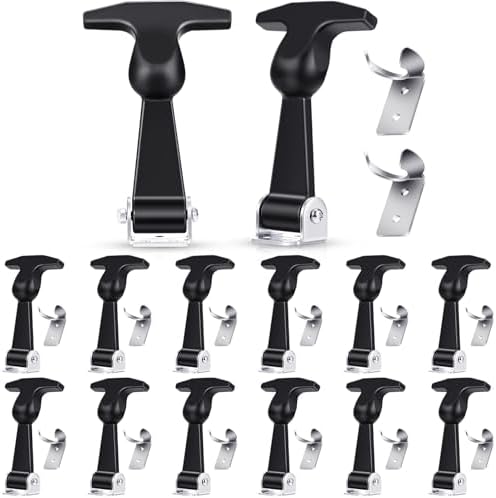Mudder 12 Pcs Rubber Latches T-Handle Steel Brackets for Hood Cabinet | Elastic Rubber Strap, Stainless Steel Brackets, Flexible Hasp for Vehicle Engine Hood, Tool Box, Cabinet Secure