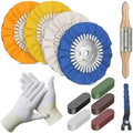 8" Airway Buffing Wheel, 12Pcs Aluminum Wheel Polishing Kit(5/8" Arbor), Polishing Compound and Aluminum Metal Polishing Wheel Kit with Buffing Wheel Rake Adjustable Wrench and Glove for Angle Grinder