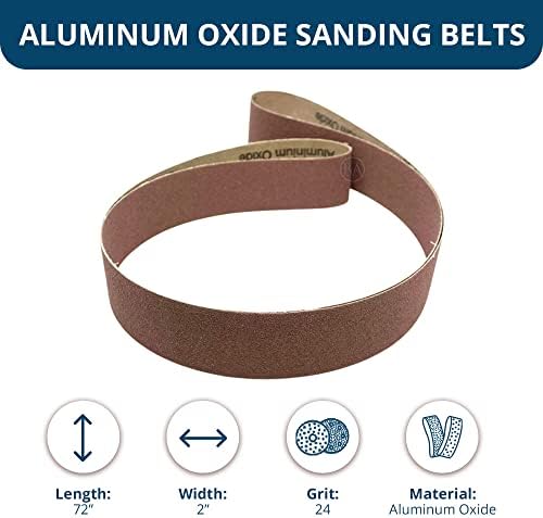Benchmark Abrasives 2” x 72” Inch Sanding Belts with Aluminum Oxide Sand Paper for Metal Grinding, Sanding, Knife Polishing, Surface Blending Belt Sander Paper Belt for Woodworking (6 Pack), 24 Grit