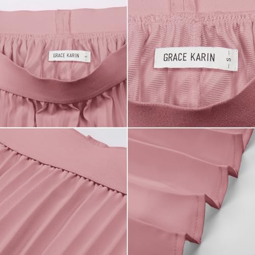 GRACE KARIN Pleated Midi Skirt for Women Chiffon A-Line Outfits
