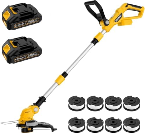 20V Electric Weed Wacker Cordless Edger Lawn Tool 2 X 2.0Ah Battery Powered Weed Eater and Charger, 12" Lightweight String Trimmer, Auto Line Feed Grass Cutter Lawn Mower for Small Yard Garden, Yellow