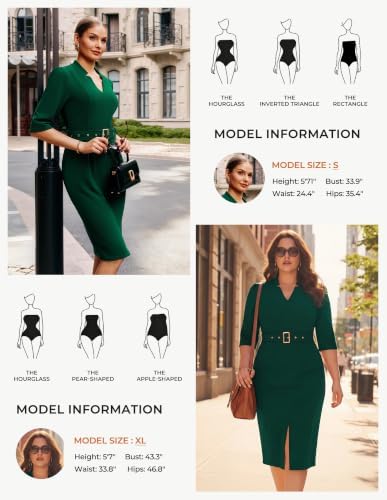 GRACE KARIN Women's Work Dress 3/4 Sleeve V Neck Bodycon Dress with Belt
